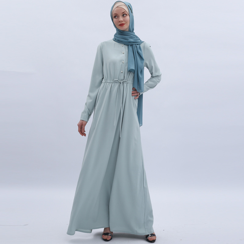 Cross-border Fresh Mint Green Turkish Simple Long-sleeved Plus Size Arabian Dress Muslim Dress