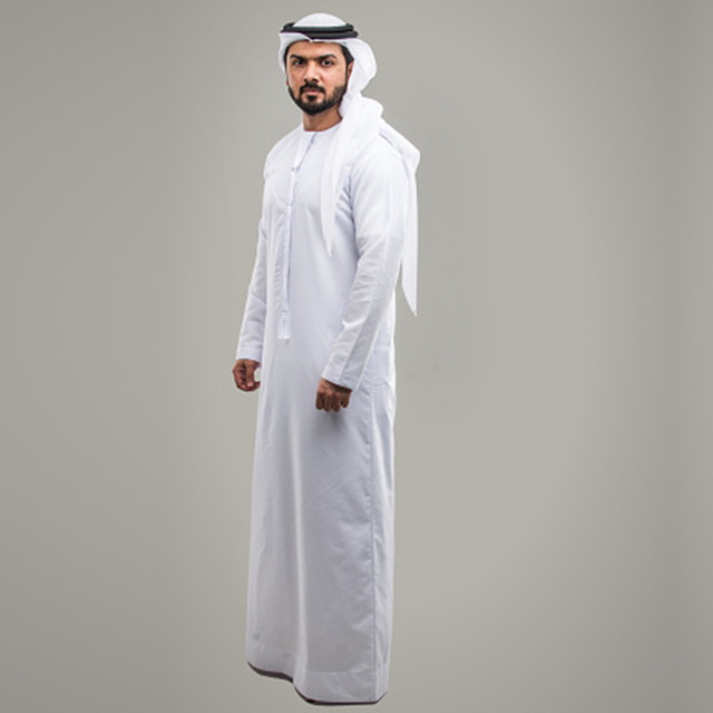 Men's Robe Arab Polyester Muslim Middle East Men's Qatar Stand Collar Thobe