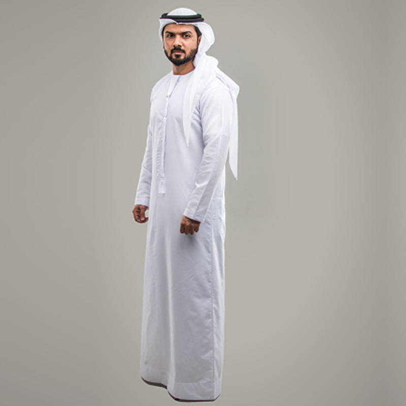 Men's Robe Arab Polyester Muslim Middle East Men's Qatar Stand Collar Thobe