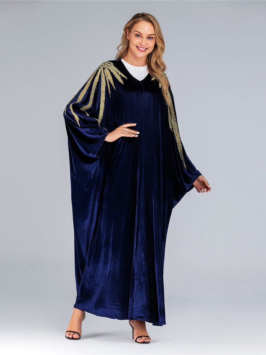 New Autumn and winter new luxury velvet car floral bat sleeve Muslim Arab Middle East robe