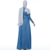 European And American Denim Robe Muslim Women's Lace Up Slim Long-sleeved Dress Abaya Dress