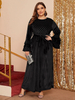 European And American Fashion Plus Size Women's Bronzing Trumpet Sleeve Gold Velvet Casual Dress Long Skirt