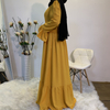 New Simple Casual Stitching Women's Solid Color Horn Long-sleeved Bohemian Dress