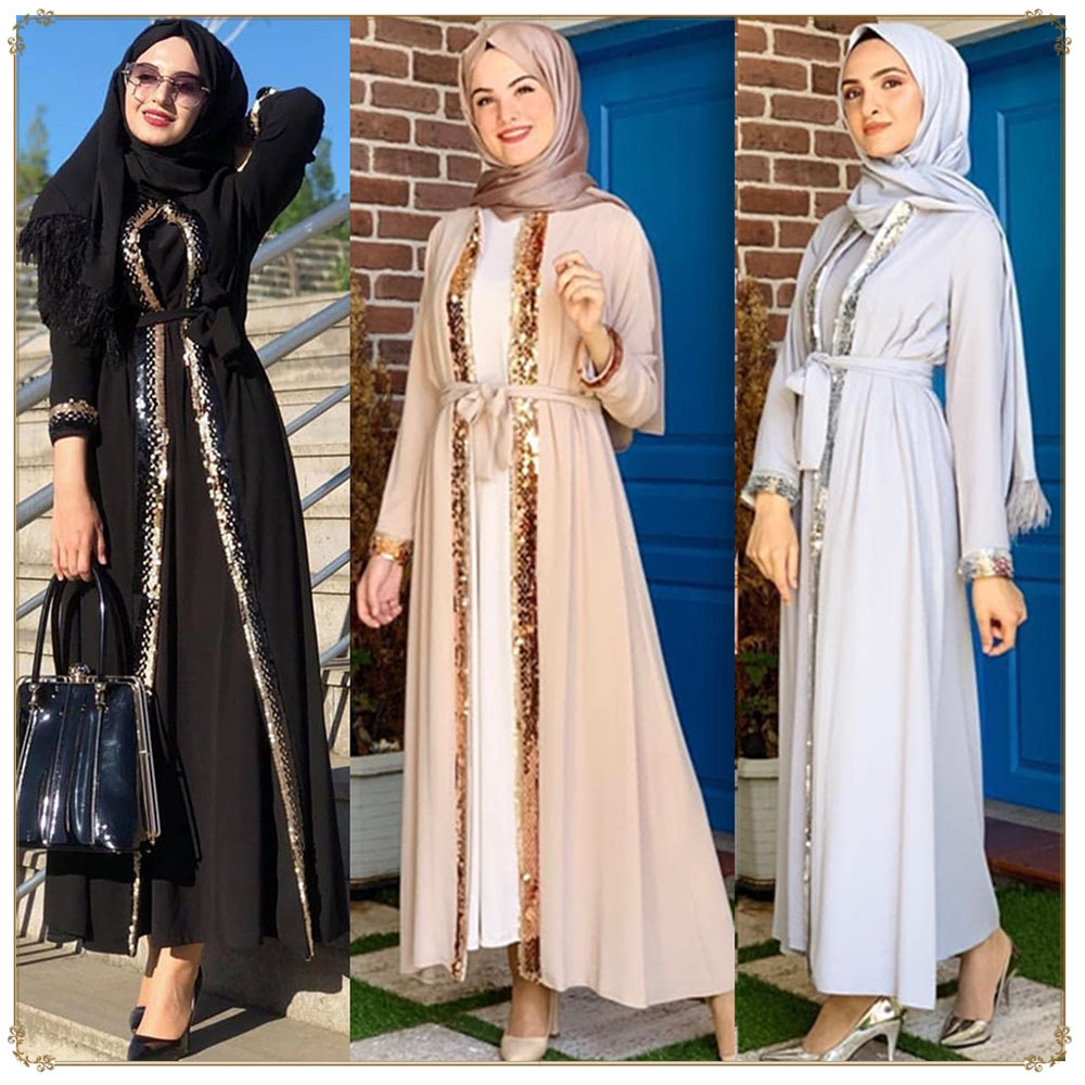 Sequins Online Shopping Islamic Pray Modest Muslim Modern Dubai Arabic Latest Fashion Lady Maxi Dresses Abaya