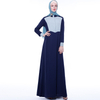 Fashion color matching stand-up collar Muslim female robe Islamic Maxi long sleeve dress