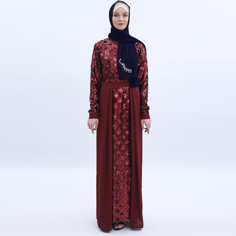 Muslim Long Sleeve Women's Dubai Sequin Embroidered Long Dress