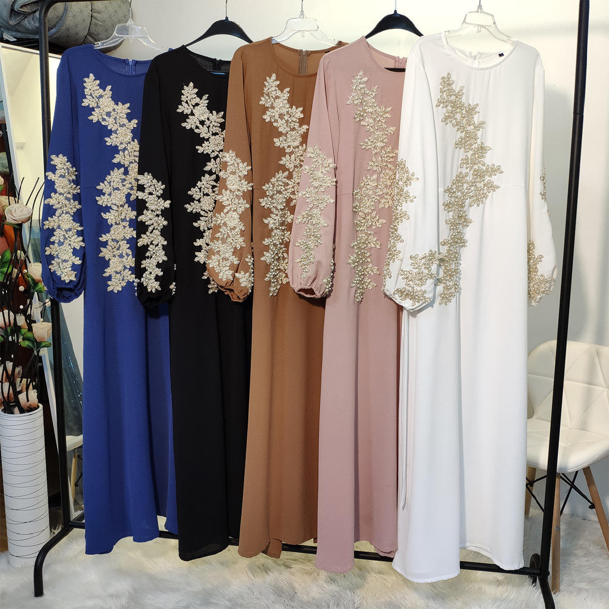 Cross-border Exclusively for Middle Eastern Arab Women's Fashion Lace And Beaded Muslim Dress