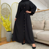 New Fashion Muslim Lapel Solid Color Long Skirt Full Button Slim Dress 