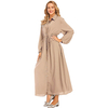 New Fashion Muslim Lapel Solid Color Full Button Slim Dress Long Skirt