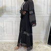 New Fashion Black Lace Stitching Polka Dot Turkish Islamic Cardigan Muslim Abaya