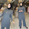  Modest Two Piece Women Top Islamic Clothing 2pieces Suit Maxi Burka Kurti Dubai 2022 Printing Prayer Thobe Pants Muslim Blouse Set