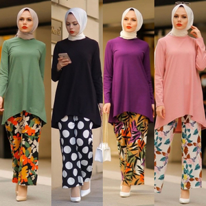  Pants Burka Thobe Women 2pieces Two Piece Top Dubai Suit Printing Maxi Modest Islamic Clothing Prayer 2022 Kurti Muslim Blouse Set