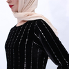 INS Autumn And Winter Vertical Striped Gold Velvet Long Skirt Muslim Women's Long-sleeved Warm Dress on Behalf of Hair
