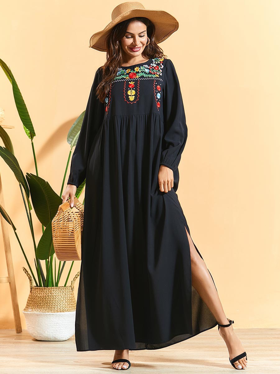  Embroidery Modest Islamic Clothing Dubai Robe Femme Musulman Borka Vêtements Vetement Femme Kebaya Maleisie Prayer Clothes Women Turkish Maxi Dress Abaya