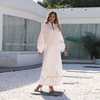 2022 Muslim new style elegant long-sleeved embroidery Arabian loose and comfortable white Middle Eastern women's long skirt