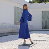 2022 Muslim Arabic Blue Simple Loose Elegant Ruffle Sleeve Abaya Muslim Dress Women