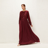 2022 Muslim Fashion Embroidered Sequins Stitching Chiffon Pure Color Loose And Elegant Dubai Long Skirt