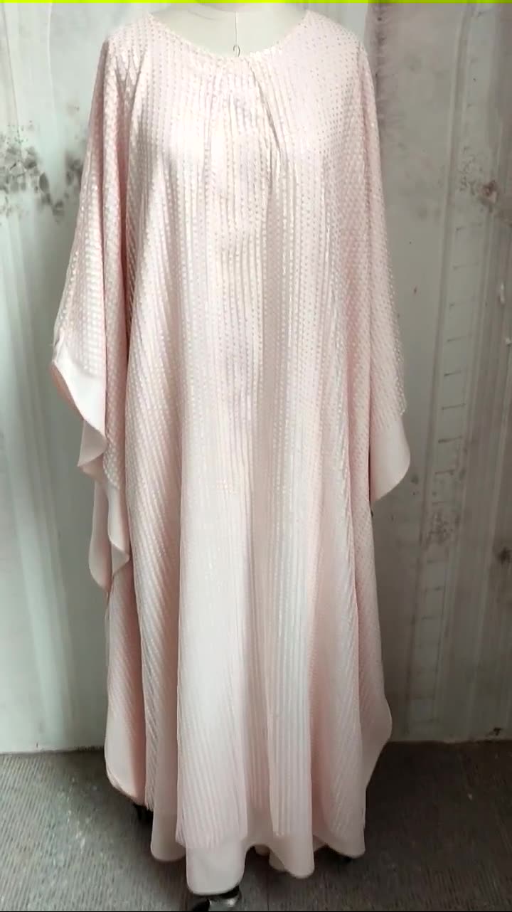 2022 Muslim Southeast Asia Muslim Bat Sleeve Middle East Sequined Pink Chiffon Arab Women