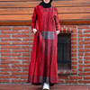 2022 Muslim New Style Cotton And Linen Printed Linen Ethnic Style Literary And Artistic Big Swing Long Pullover Dress