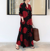 2022 Muslim Plus Size New Muslim Cotton And Linen Printing Lapel Long Sleeve Simple Loose Casual Long Shirt Dress