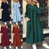 2022 Muslim dress plus size women's round neck pocket commuter casual robe shirt dress long