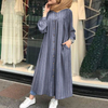 2022 Muslim Loose Mid-length Striped Long-sleeved Cotton Stitching Cardigan Cotton And Linen Temperament Commuter Dress