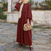 2022 Muslim Loose Casual Solid Color Round Neck Lantern Sleeve Irregular Stitching Long Sleeve Women's Dress