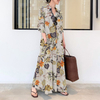 2022 New Style Cotton And Linen Printing Lapel Long-sleeved Pocket Simple Loose Casual Long Shirt Dress