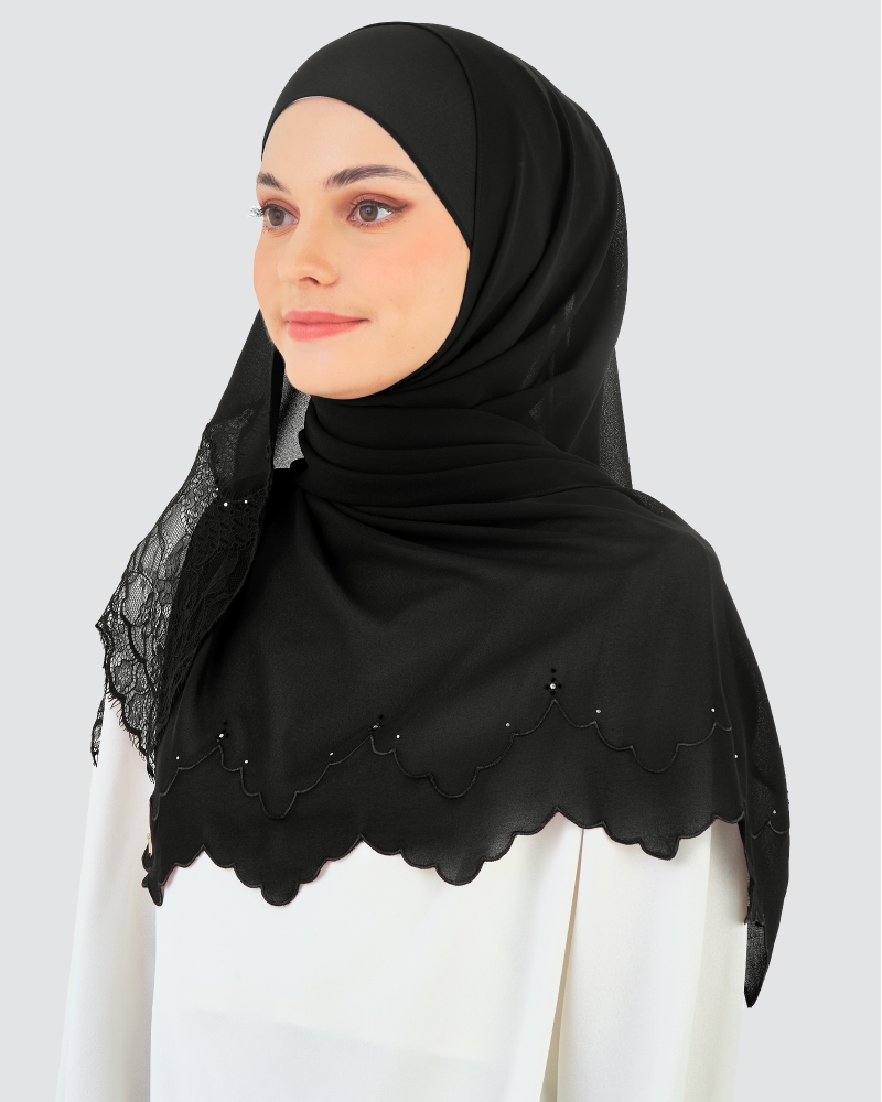 SIPO Fashion Muslim Malaysia Hijab Customize Premium Soft Chiffon Crepe Scarf Embroidery Sulam Shawl Lightweight Muslim Hijab
