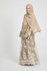 SIPO Luxury Royal Satin Closed Abaya Champagne Gold Intricate Lace with Diamante And Embellishments