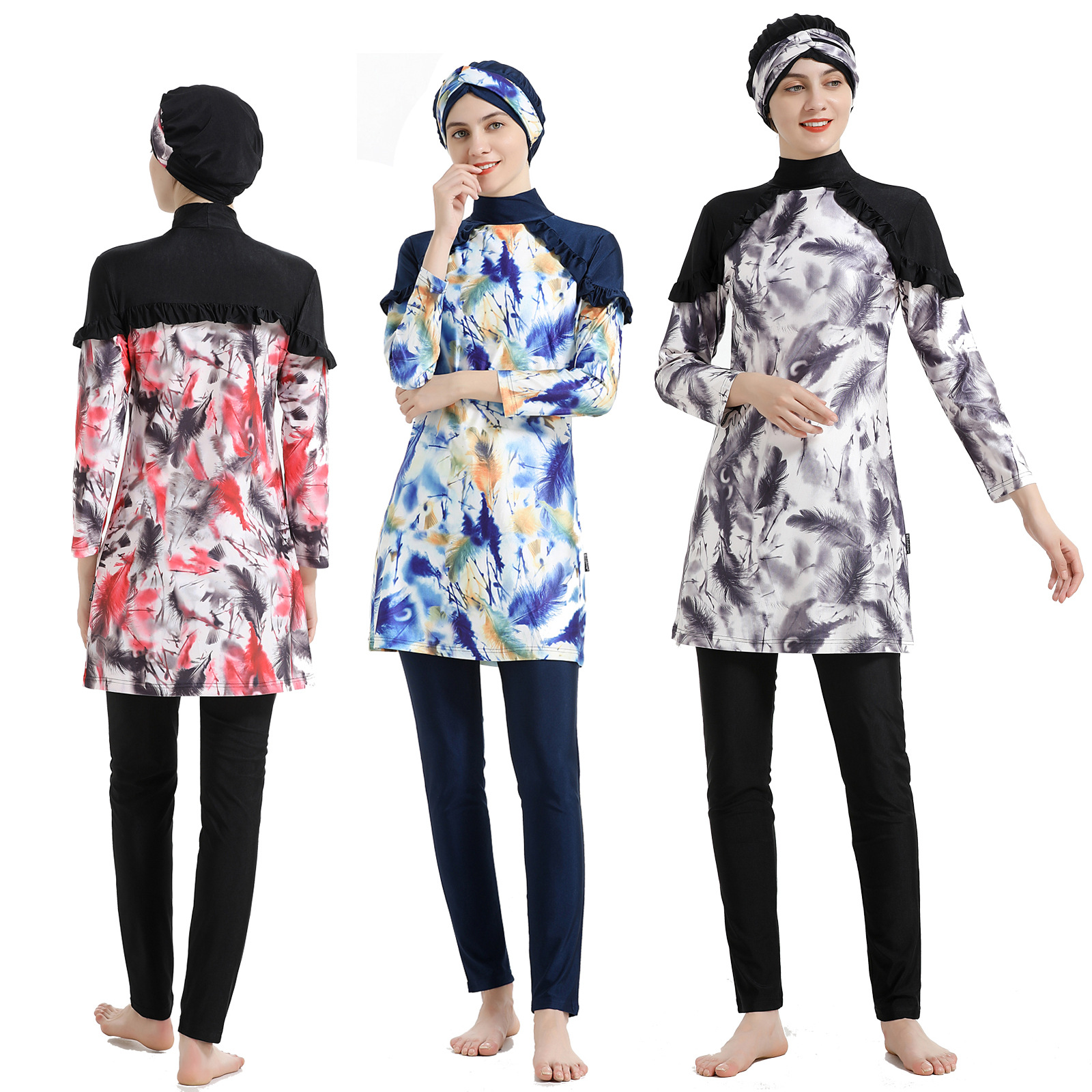 SIPO Fashionable Printing Islamic Burkini With Swiming Cap Three Pieces