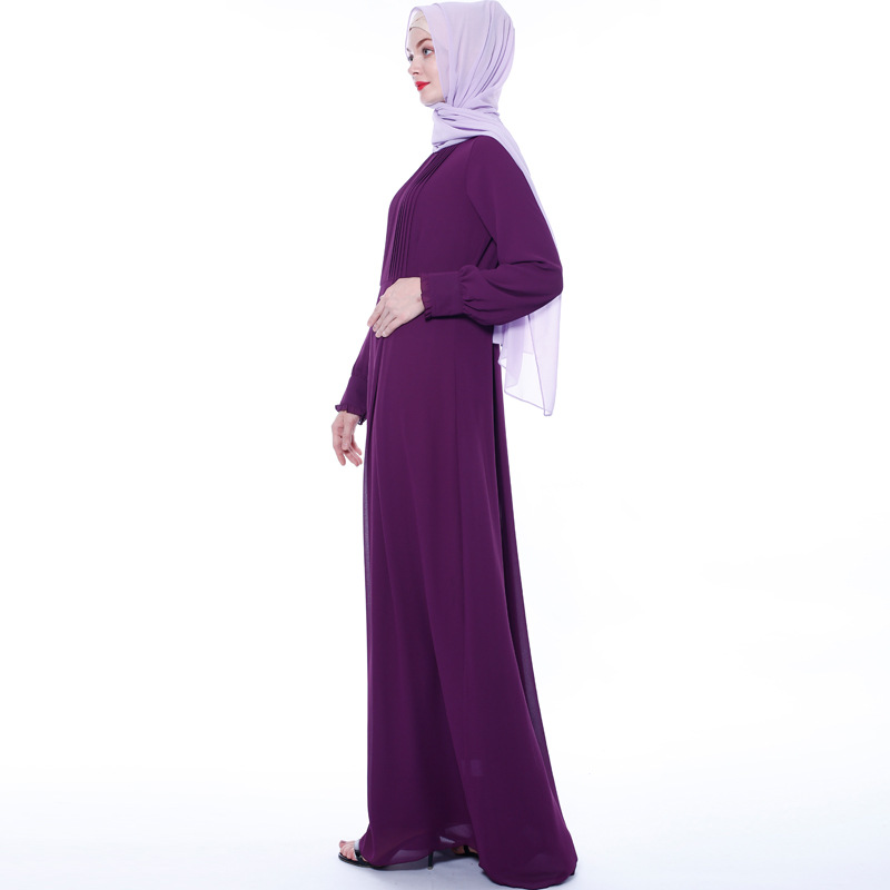 Creasing High Waist Muslim Islamic Abaya Maxi Dress Modest Dress