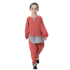 Dubai Children Patchwork Long Sleeves Long Pants Muslim Kids Islamic Girls Clothing Set