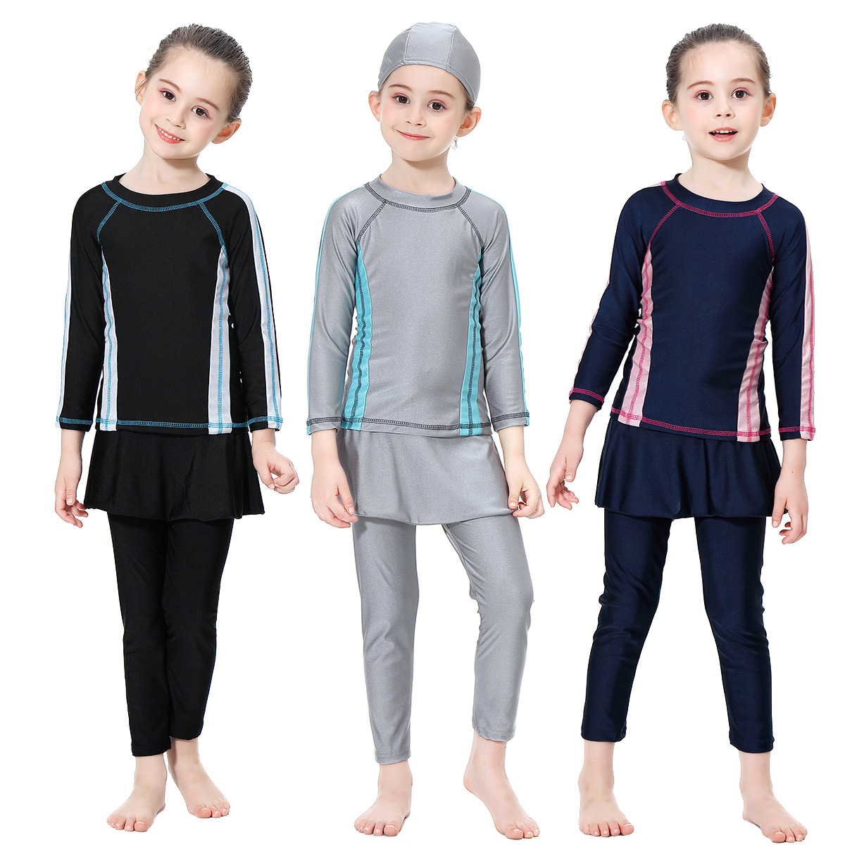 FREE SHIPPING Kids Split Swimsuit Floral Sleeve Three-Piece Islamic Muslim Swimsuit Swimwear