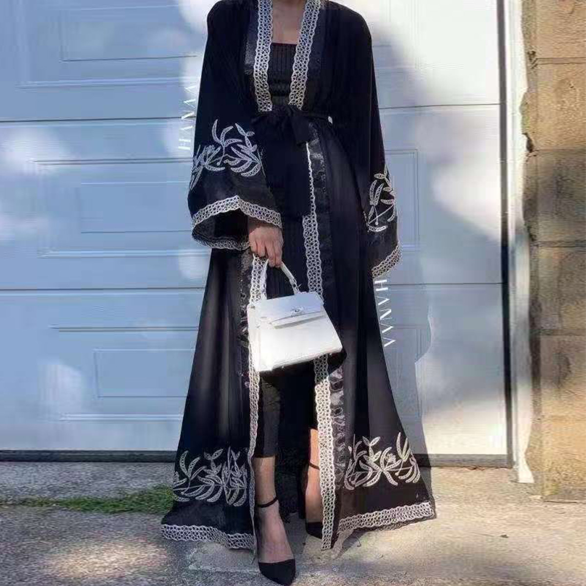 Eid Al-Fitr Middle East Islamic Dubai Stitching Lace Embroidery Cardigan Muslim Open Abaya