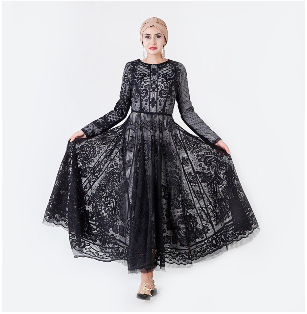 Two-Piece Double-Decker Cutting Pleated Mesh Tulle Elastic Waist Islamic Clothing Abaya