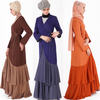 Cotton Long Sleeve Maxi Muslim Clothing Dress Abaya with Pearl Chiffon Fabric
