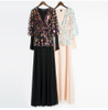 Sequined Embroidered Chiffon Elastic Waist Dress Long Sleeves Muslim Islamic Abaya
