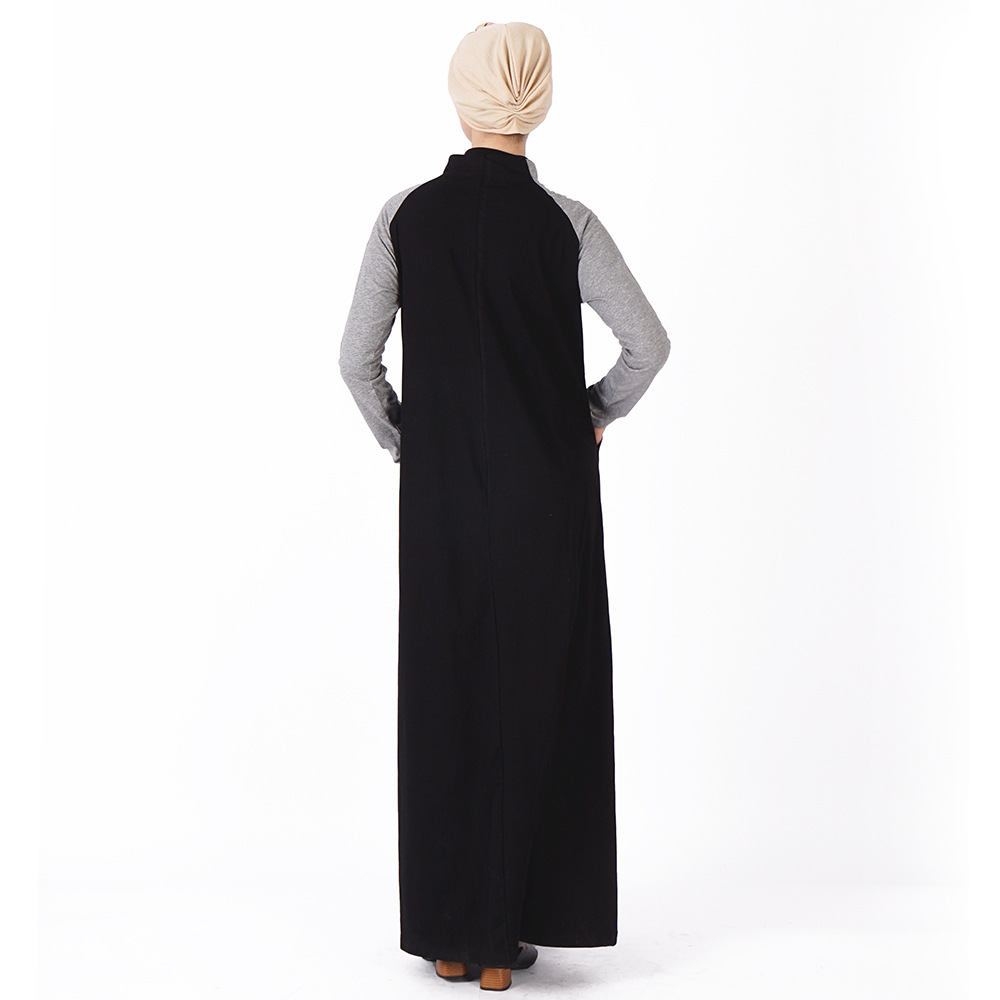 Black And Grey Tracksuit Sport New Style Abaya Islamic Clothing Arab Long Dress (7)