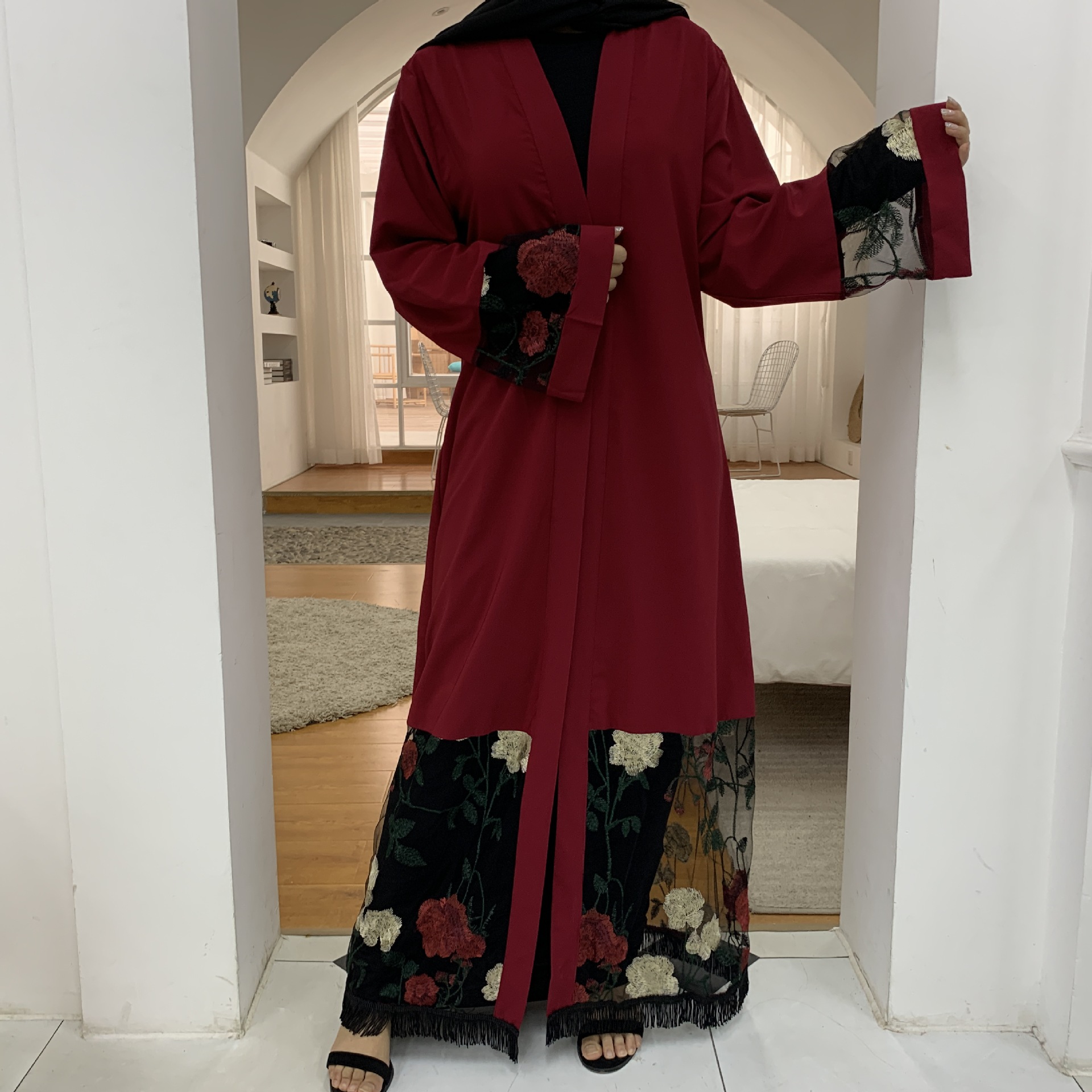 New Ramadan Cardigan Robe Stitching Embroidery Turkish Islamic Muslim Kimono