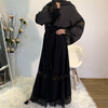 New Fashion Black Lace Stitching Polka Dot Turkish Islamic Cardigan Muslim Open Abaya