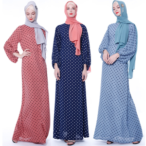 Dot Latern Sleeve Muslim Islamic Abaya Maxi Dress