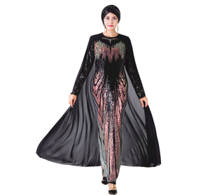 Embroidery Sequin Black Long Sleeve Dubai Malaysia Islamic Muslim Evening Dress
