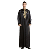 Jubba Adults Stand Collar Embroidered Cotton Black Long Sleeve Solid Muslim Islamic Clothing Men Thobe
