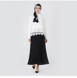 High Collar White Color Lace Design Cotton Materials Islamic Clothing Muslim Top