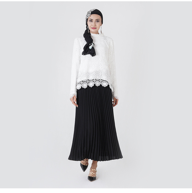 High Collar White Color Lace Design Cotton Materials Islamic Clothing Muslim Top