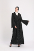 Lace Trim Black Open Abaya Muslim Dresses Belt Women Oman Design Islamic Clothing