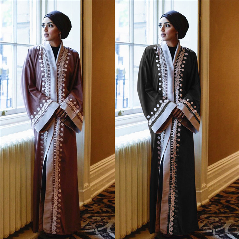 Cheap Turkish Muslim Dresses Front Open Abaya Loose Islamic Clothing Cardigan Kimono