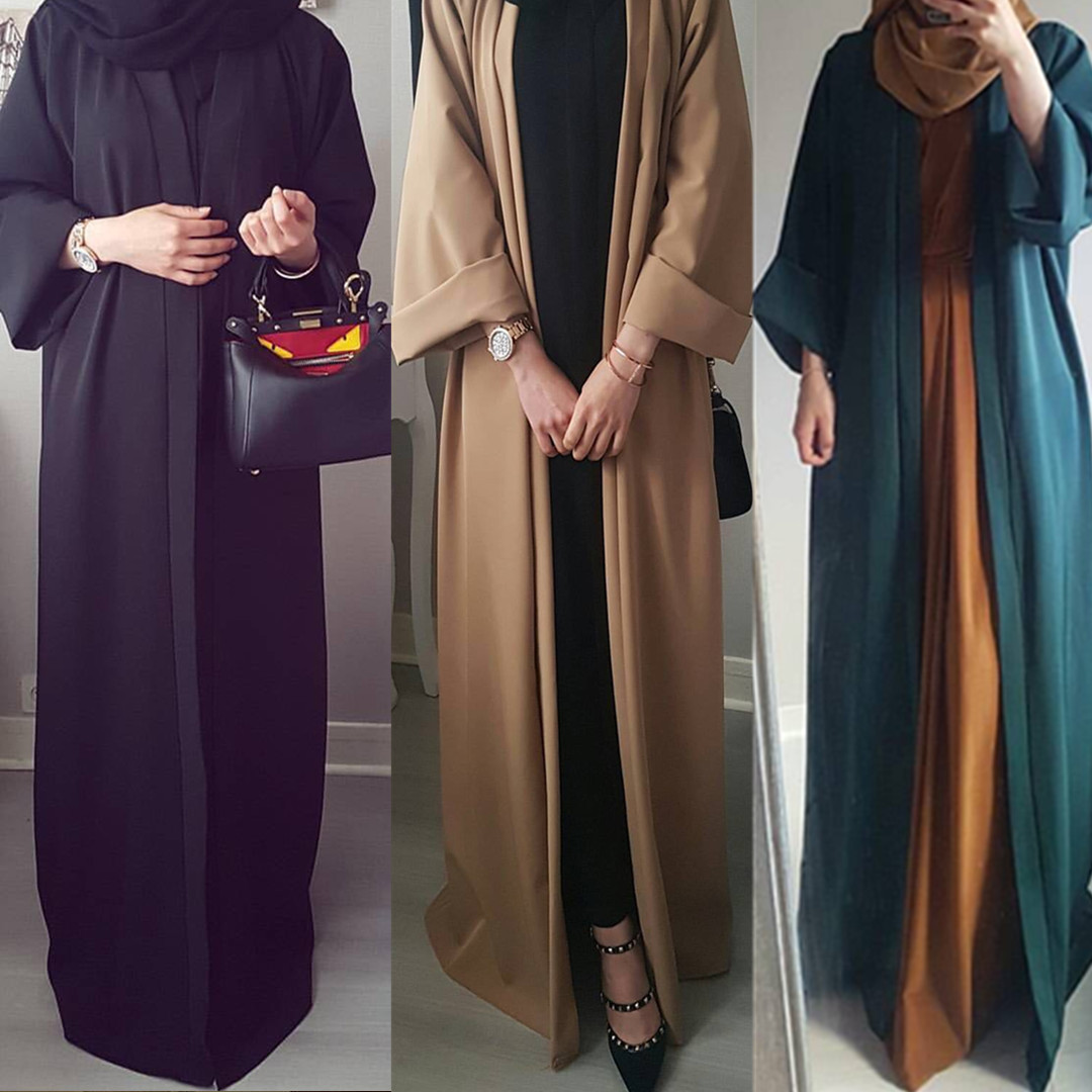 New Arrival Arabic Front Open Abaya Long Sleeves Pure Color Elegant Cardigan 