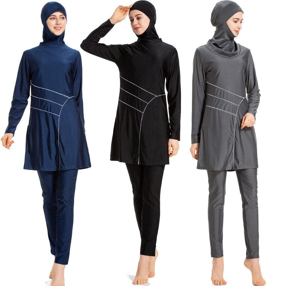 SIPO Lastest Three Piece Pure Color Modest Swimwear Burkini Sourtheast Asia